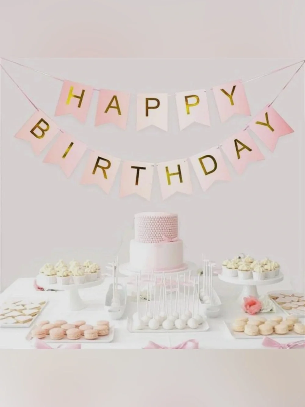 Happy Birthday Pink and Gold Party Banner | Party Decor | Photo Backdrop